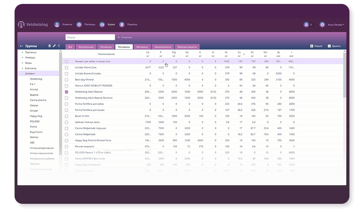 Подбор и сортировка кормов