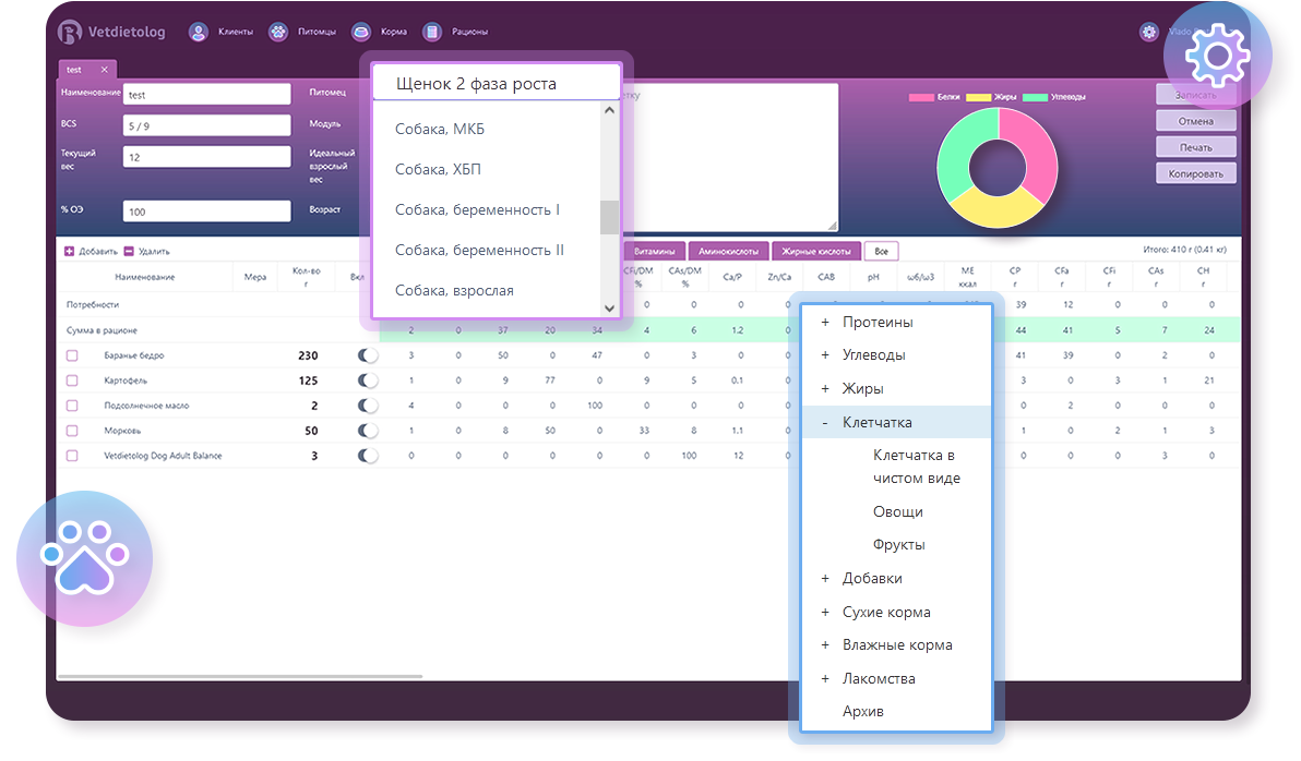 Приложение Vetdietolog